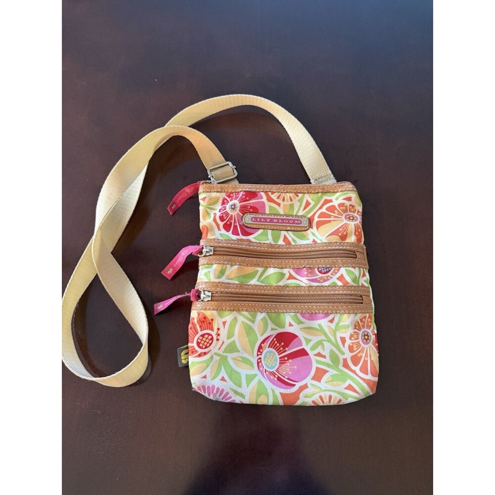 Lily Bloom Floral Triple Zip Crossbody Bag Multicolor Adjustable Strap
